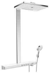 Душевая система Hansgrohe Rainmaker Select Showerpipe 460 3jet EcoSmart, высота 109 см, цвет хром/белый, комплект: верхний душ/ручной душ/термостат для душа/штанга для душа/держатель для душа, наружного монтажа, настенная