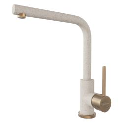 Смеситель для кухни/мойки TopZero, цвет Beach, L образный, однорычажный, с высоким/низким изливом, высота излива 275 см, из латуни/гранита