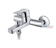 Смеситель для ванны/душа Teka Manacor однорычажный, керамический, настенный, излив фиксированный, с гибким шлангом, душем/лейкой, латунь, цвет хром, короткий, универсальный, горизонтальный, рычажный, кран, комплект, сантехника, размер, характеристики