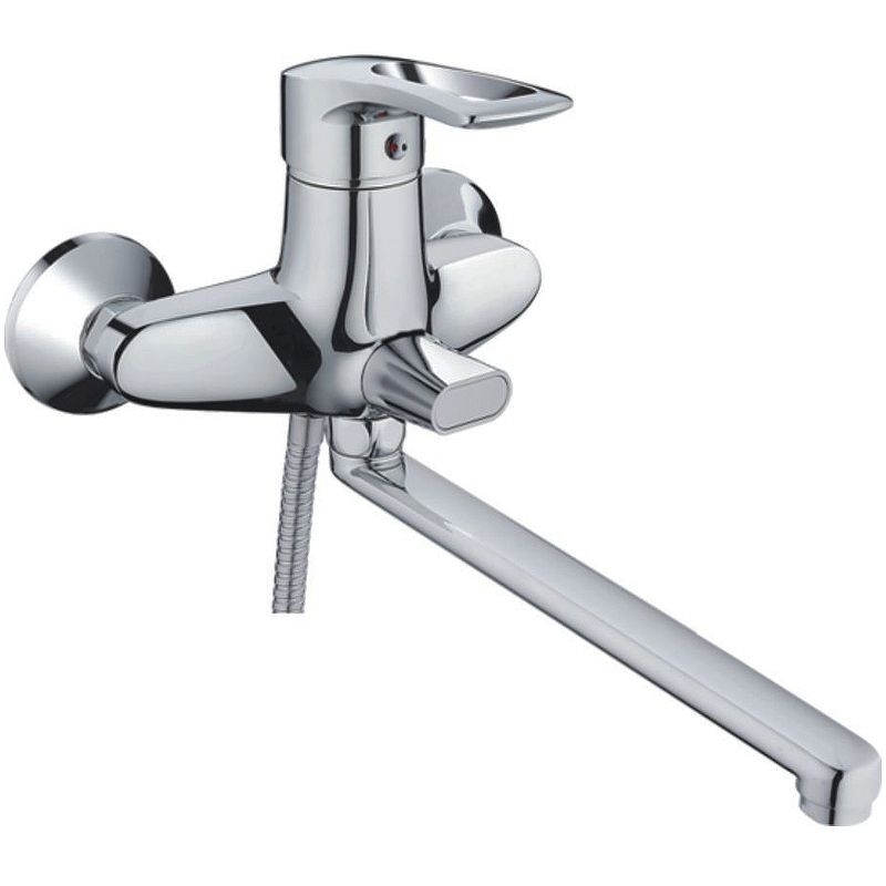 Смеситель для ванны/душа HAIBA однозахватный, хромированный, настенный, излив длинный 364 мм, поворотный, латунь, цвет хром