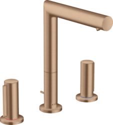 Смеситель для раковины/умывальника Axor Uno 200, на 3 отверстия, двухвентильный, с рукоятками zero, поворотный излив, длина излива 18,3 см, керамический, латунь, цвет шлифованное красное золото, со сливным гарнитуром