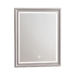 Зеркало Azario Марсель, 63х78 см, с LED/ЛЕД-подсветкой, с диммером, цвет рамы- серебро, прямоугольное, выключатель сенсорный, для ванны, навесное/подвесное/настенное