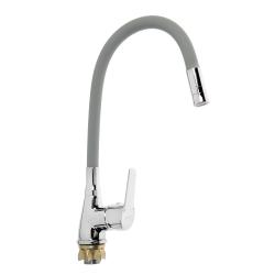 Смеситель для кухни/мойки Accoona, однорычажный, поворотный/гибкий, керамический, силиконовый излив, цинк, цвет серый/хром