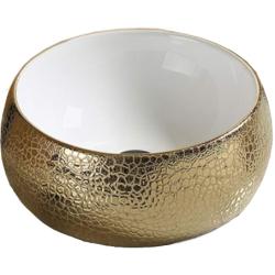 Раковина для ванной CeramaLux NC С1063 40х15,5х40 накладная, круглая, керамическая/фарфоровая, цвет белый/золото, без отверстия под смеситель, без слива-перелива