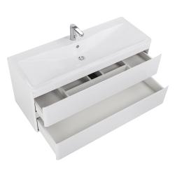Тумба под раковину BelBagno Albano 120, 120х45х53 см, подвесная, 2 выкатных ящика, МДФ, цвет: белый глянцевый, шкафчик навесной, механизм доводчика, прямоугольная