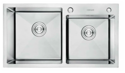 Мойка кухонная GERHANS 78х43х22 см, 2 чаши, встраиваемая, нержавеющая сталь, прямоугольная, с отверстием под смеситель/под кран фильтр, без крыла, слив-перелив