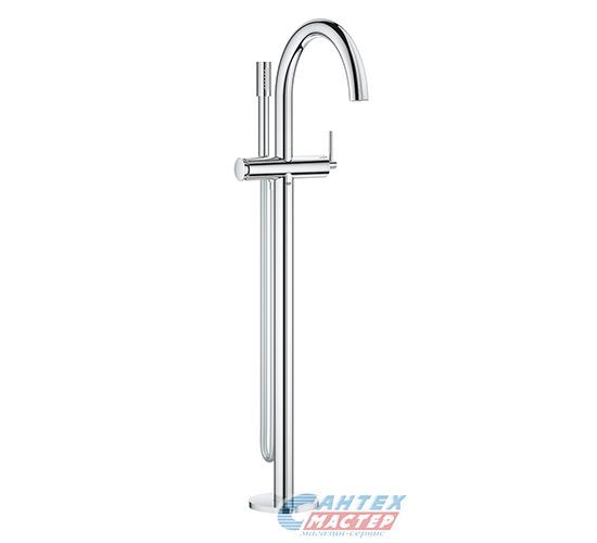 Смеситель для ванны/душа Grohe Lineare New рычажный, латунный, напольный, излив традиционный 301 мм, с гибким шлангом, душем/лейкой, латунь хром, длинный, универсальный, вертикальный, кран, комплект, сантехника, размер, характеристики, высота