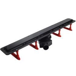 Душевой лоток Pestan Confluo Frameless Line 950 Matte Black, решетка: с двухсторонней решеткой черный матовый/полая под плитку, для душа в полу, с гидрозатвором, горизонтальный выпуск, нержавеющая сталь, прямоугольный