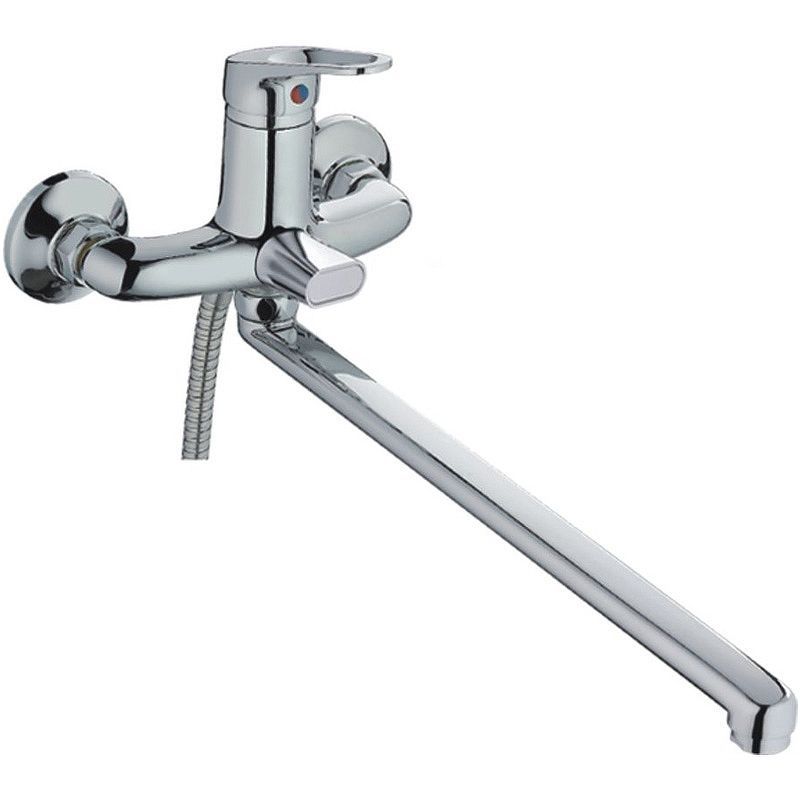 Смеситель для ванны/душа HAIBA однозахватный, хромированный, настенный, излив длинный 428 мм, поворотный, латунь, цвет хром
