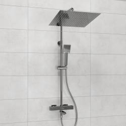 Душевая система WasserKRAFT, высота 840-1150 мм, цвет хром, комплект: термостатический смеситель/излив/тропический душ (с верхней лейкой)/стойка/лейка/шланг, наружного монтажа