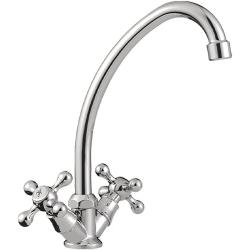 Смеситель для кухни/мойки Ledeme H08 двухвентильный, керамический, с высоким поворотным изливом, латунь, цвет хром, кухонный, хромированный, вертикальный, кран, комплект, сантехника, водопроводные, размер, характеристики, высота, расстояние, длина