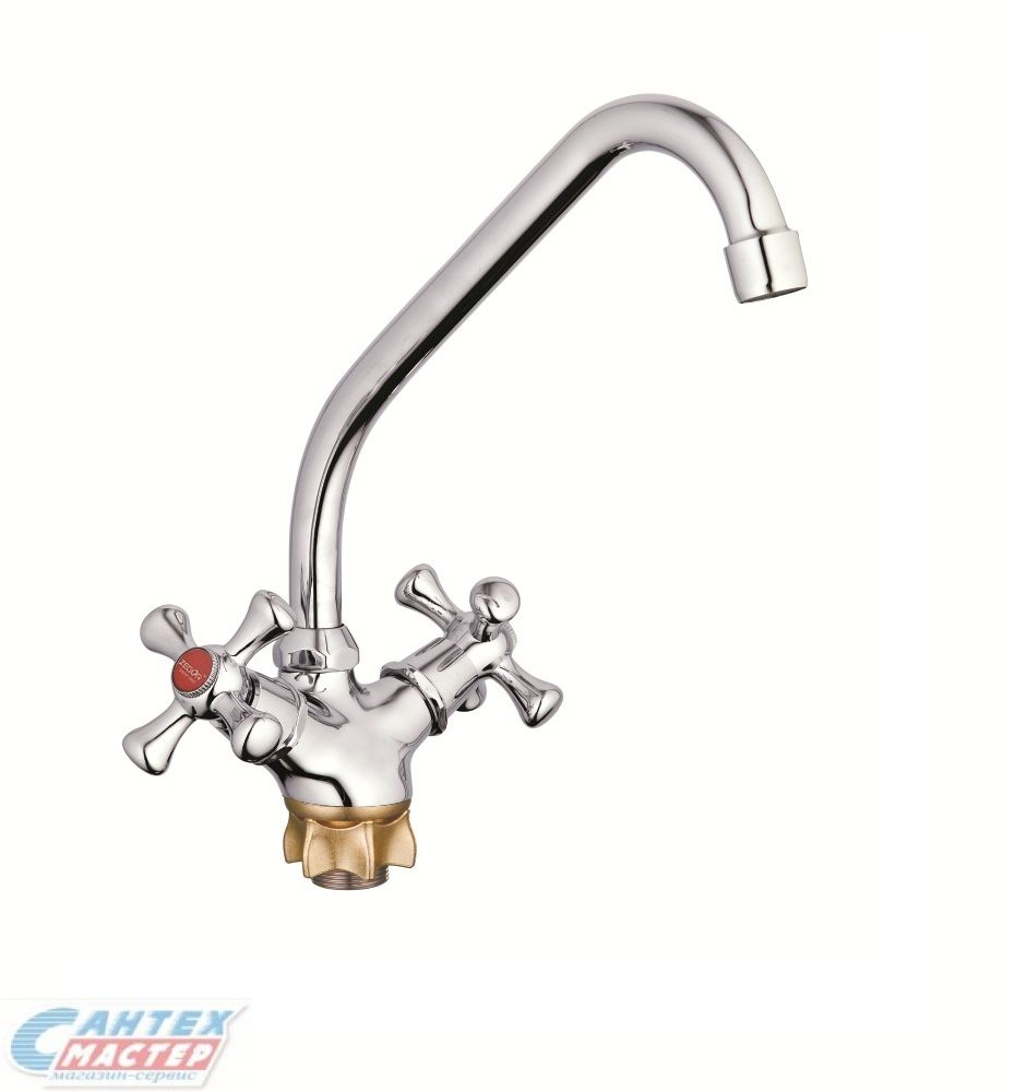 Смеситель для кухни/мойки G-lauf двухвентильный, поворотный, керамический, с высоким изливом, длина 161 мм, латунь, цвет хром, кухонный, хромированный, вертикальный, кран, комплект, сантехника, водопроводные, размер, характеристики, высота