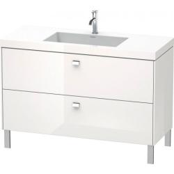 Тумба c раковиной Duravit Brioso, 120х48х70,1 см, напольная, 2 выдвижных ящика, ДСП, цвет: белый глянец/хром /Vero Air, мебельная, прямоугольная, цвет белый, фарфоровая, с площадкой под смеситель, без перелива