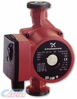 Насос циркуляционный GRUNDFOS UPS 25-50, L130 мм, 4.6 м³/ч, напор 5 м, 10 бар, 0,095 кВт, 230 В, с гайками, повышающий давление, для систем отопления частных домов, квартир