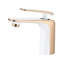 Смеситель для раковины/умывальника Accoona, однорычажный, неповоротный, керамический, длина излива 120 мм, латунь, цвет белый/розовое золото