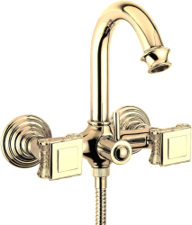 Смеситель для ванны/душа Cezares Aphrodite, настенный, двухвентильный, поворотный, длина 120 мм, керамический, латунь, цвет золото 24 карат Смеситель для ванны/душа Cezares Aphrodite, настенный, двухвентильный, поворотный, длина 120 мм, керамический, латунь, цвет золото 24 карат