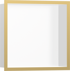 Полка Hansgrohe XtraStoris Individual 300/300/100, с дизайнерской рамой, размер 30х30х10 см, встраиваемая в нишу, форма прямоугольная, цвет матовый белый/полированное золото, нержавеющая сталь, встроенная/настенная, шкаф/короб
