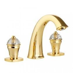 Смеситель для раковины Migliore Korona, двухвентильный, излив короткий, неповоротный, длина 140 мм, керамический, латунь, цвет золото