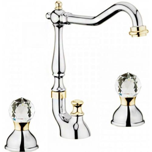 Смеситель для раковины Webert Karenina двухвентильный, поворотный, длина 165 мм, латунь, цвет хром/золото