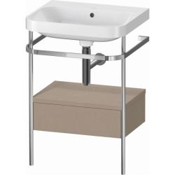 Консоль с раковиной Duravit Happy D.2 Plus c-bonded, 57,5х49х85 см, напольная, металл/ДСП 1 выдвижной ящик, цвет: лен /умывальник, прямоугольный, цвет белый, керамика, без отверстия под смеситель
