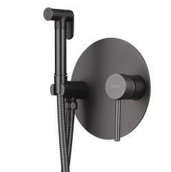 Смеситель с гигиеническим душем ABBER Emotion встраиваемый, однорычажный, керамический, без излива, с гибким шлангом/лейкой, латунь, цвет никель AF8826NG