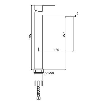 Смеситель для раковины/умывальника Splenka S224.15.05 высокий, однорычажный, неповоротный, фиксированный излив, длина 180 мм, высота 276 мм, нержавеющая сталь, цвет сатин