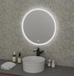 Зеркало GROSSMAN SENTO D70 с LED подсветкой 70х70 см цвет: белый, круглое, с LED/ЛЕД подсветкой по периметру, сенсорный выключатель,  для ванны, без антизапотевания
