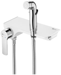 Смеситель с гигиеническим душем Lemark Solo, настенный, однорычажный, керамический, без излива, с гибким шлангом/лейкой, латунь, цвет хром/белый