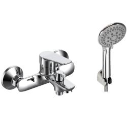 Смеситель для ванны/душа Voda Storm однорычажный, керамический, настенный, излив короткий, фиксированный 133 мм, латунь, цвет хром, универсальный, с шлангом и лейкой STO54acs