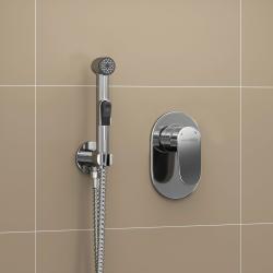 Смеситель с гигиеническим душем WasserKRAFT, встраиваемый, однорычажный, керамический, без излива, с гибким шлангом/лейкой, латунь, цвет хром