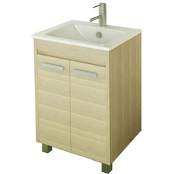Тумба с раковиной Comforty Марио 60, 61х85,5х46,5 см, напольная, 2 распашные дверцы, ЛДСП, прямоугольная, цвет- сосна лоредо/раковина Quadro 60, прямоугольная, цвет белый, встраиваемая