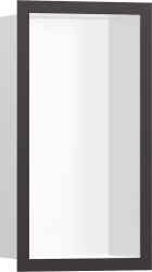 Полка Hansgrohe XtraStoris Individual 300/150/100, с дизайнерской рамой, размер 30х15х10 см, встраиваемая в нишу, форма прямоугольная, цвет матовый белый/шлифованный черный хром, нержавеющая сталь, встроенная/настенная, шкаф/короб