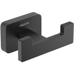 Крючок двойной Aquatek Либра настенный, латунь, форма квадратная, для полотенец/халатов в ванную/туалет/душевую кабину, цвет матовый черный