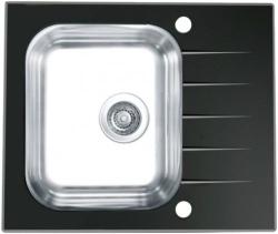 Мойка кухонная ALVEUS VITRO 10 RAL9005-90 60х50х18,7 см, врезная/в один уровень со столешницей, с крылом, стекло/нержавеющая сталь, прямоугольная, цвет черный, с отверстием под смеситель и клапан автомат, в комплекте с сифоном клапан-автомат 1058656