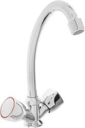 Смеситель для кухни/мойки Accoona, двухвентильный, поворотный, керамический, длина излива 153 мм, цинк, цвет хром