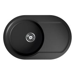 Мойка кухонная Omoikiri Manmaru 78-BL, 51х78 см, врезная, из искусственного гранита (Artgranit), овальная, цвет черный, без отверстия под смеситель, с крылом, оборачиваемая, слив-перелив, врезная в столещницу, для кухни