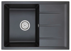 Мойка EMAR 70х50 см, врезная, из кварцевой крошки, прямоугольная, цвет оникс, без отверстия под смеситель, слив-перелив, с крылом, оборачиваемая, для кухни