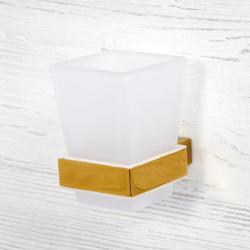 Стакан WasserKRAFT Sauer с держателем, настенный, материал: латунь/стекло, форма квадратная, для зубных щеток в ванную/туалет/душевую кабину, цвет золото