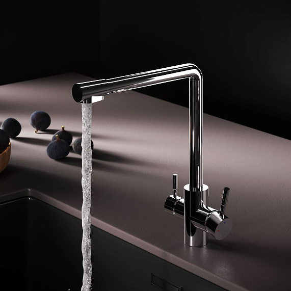 Смеситель для кухни/мойки Am.Pm X-Joy S однорычажный, поворотный, с каналом для питьевой воды, керамический, с высоким изливом, длина 245 мм, нержавеющая сталь, цвет хром