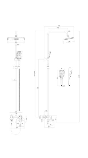 Душевая система Cersanit CITY (смеситель стандартный) с изливом 5 режимов шланг 150 металл, цвет глянцевый хром, комплект: однорычажный смеситель/тропический душ