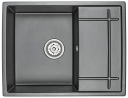 Мойка EMAR 65х50 см, врезная, из кварцевой крошки, прямоугольная, цвет оникс, без отверстия под смеситель, слив-перелив, с крылом, оборачиваемая, для кухни