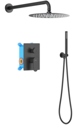 Душевая система Aquatek Оберон 3 в 1 встраиваемая, цвет матовый черный, комплект: смеситель/тропический душ (с верхней лейкой)/лейка/шланг, латунь, скрытого монтажа