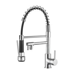 Смеситель для кухни/мойки LEDEME L4799 однорычажный, многофункциональный, поворотный, на пружине, гибкий излив, длина излива 207 мм, латунь, цвет хром/черный, на гайке