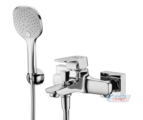 Смеситель для ванны/душа Wasserkraft Salm однорычажный, керамический, настенный, излив фиксированный 98,5 мм, с гибким шлангом, душем/лейкой, латунь, цвет хром, короткий, универсальный, горизонтальный, рычажный, кран, комплект, сантехника