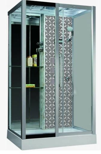 Душевая кабина 82х120х215 см Niagara Lux (правая) поддон низкий, прямоугольная, угловая, стекло прозрачное, заднее с узором, без гидромассажа, профиль хром/серебро, смеситель, белая, закрытая