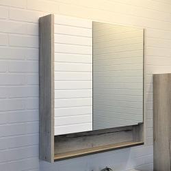 Зеркальный шкаф Comforty Клеон 75, 73х80х13,5 см, подвесной, цвет белый/дуб дымчатый, зеркало, с 2 распашными дверцами/полки, механизм плавного закрывания, прямоугольный