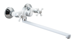 Смеситель для ванны/душа Ekko, двухвентильный, настенный, поворотный, силумин, длина излива 350 мм, керамический, цвет белый