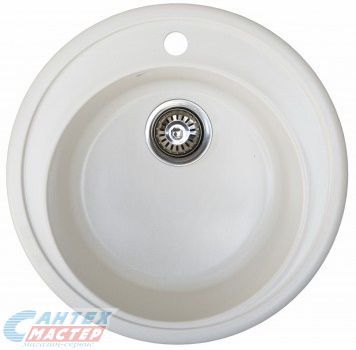 Мойка Novell Медея MR01, 50,2х50,2 см, врезная, с сифоном, из искусственного камня, круглая, цвет белый, отверстие под смеситель, слив-перелив, для кухни, встроенная/встраиваемая в столешницу