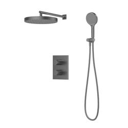 Душевая система встраиваемая IDDIS Duna цвет графит матовый, комплект: смеситель термостатический, верхняя лейка с тропическим душем, ручная лейка, душевой шланг 1,5 м скрытого монтажа