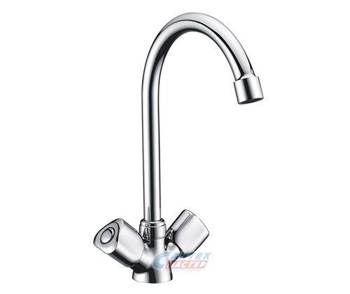 Смеситель для кухни/мойки Wasserkraft Amper двухвентильный, керамический, с высоким поворотным изливом, длина 161.5 мм, латунь, цвет хром, кухонный, вертикальный, кран, комплект, сантехника, водопроводные, размер, характеристики, высота, расстояние